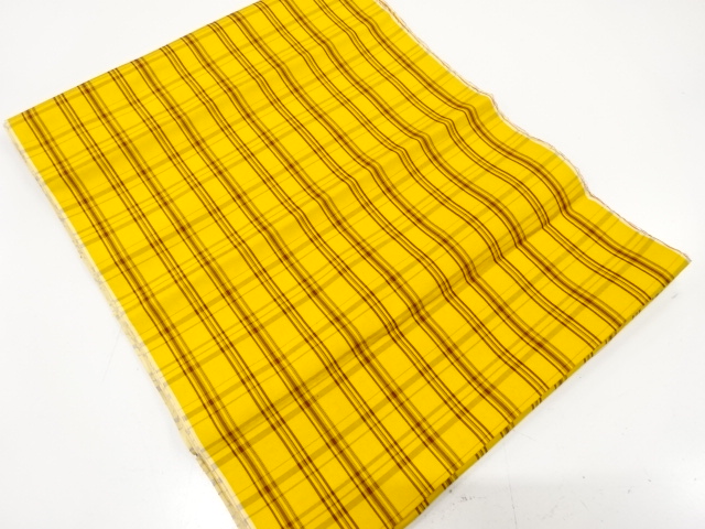 アンティーク　格子模様織り出し　米沢紬　はぎれ反物